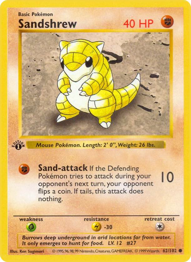 1999 Pokemon Base Set (Shadowless) 062/102 Sandshrew Common