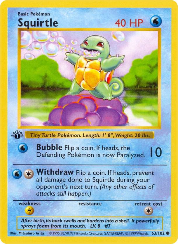1999 Pokemon Base Set (Shadowless) 063/102 Squirtle Common