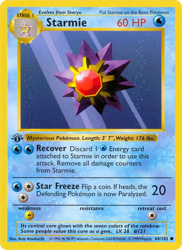 1999 Pokemon Base Set (Shadowless) 064/102 Starmie Common