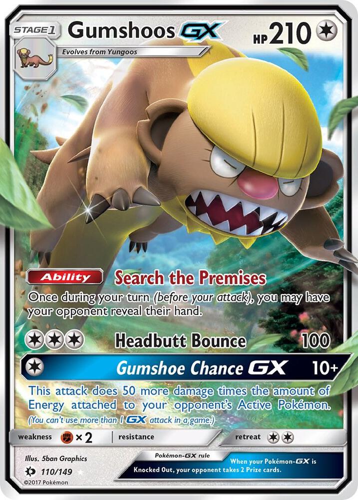 2017 Pokemon SM Base Set 110/149 Gumshoos GX Ultra Rare