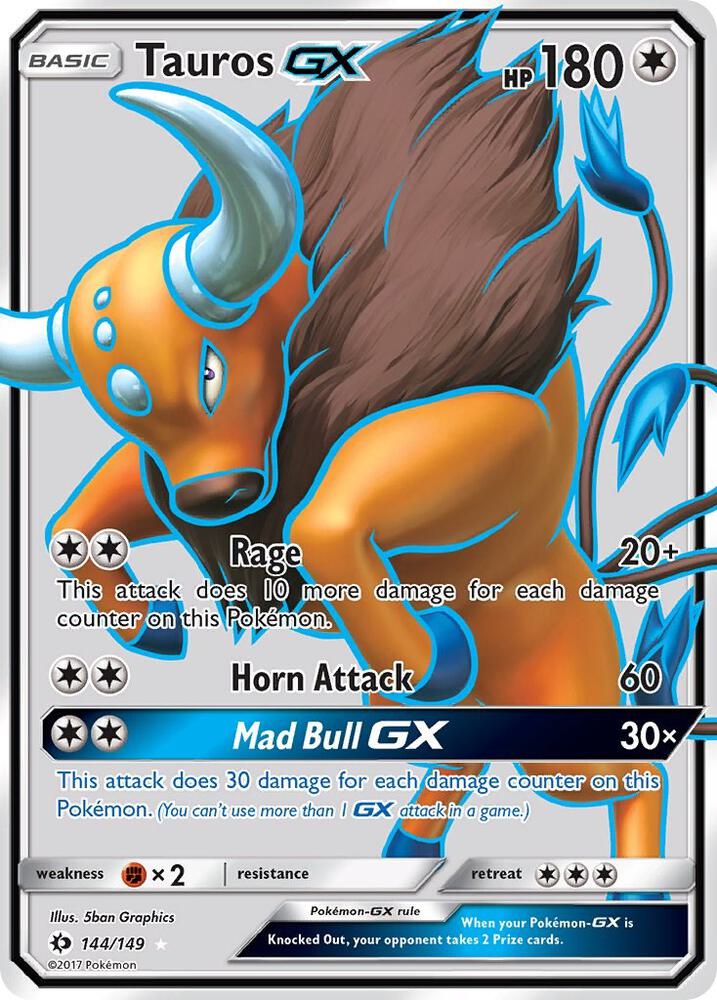 2017 Pokemon SM Base Set 144/149 Tauros GX Full Art Ultra Rare