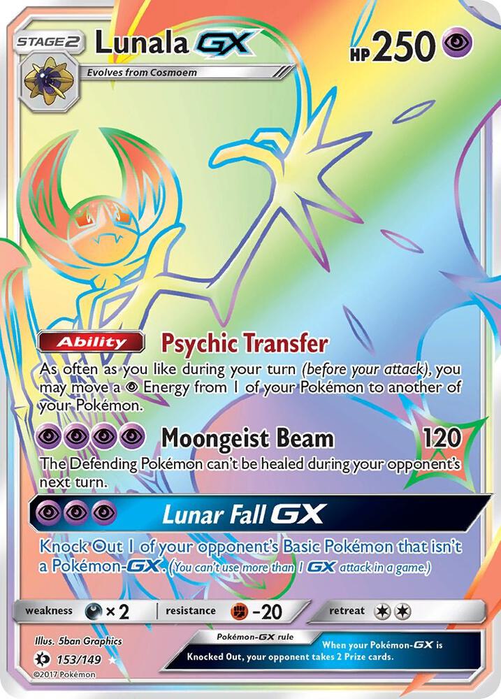 2017 Pokemon SM Base Set 153/149 Lunala GX Secret Rare