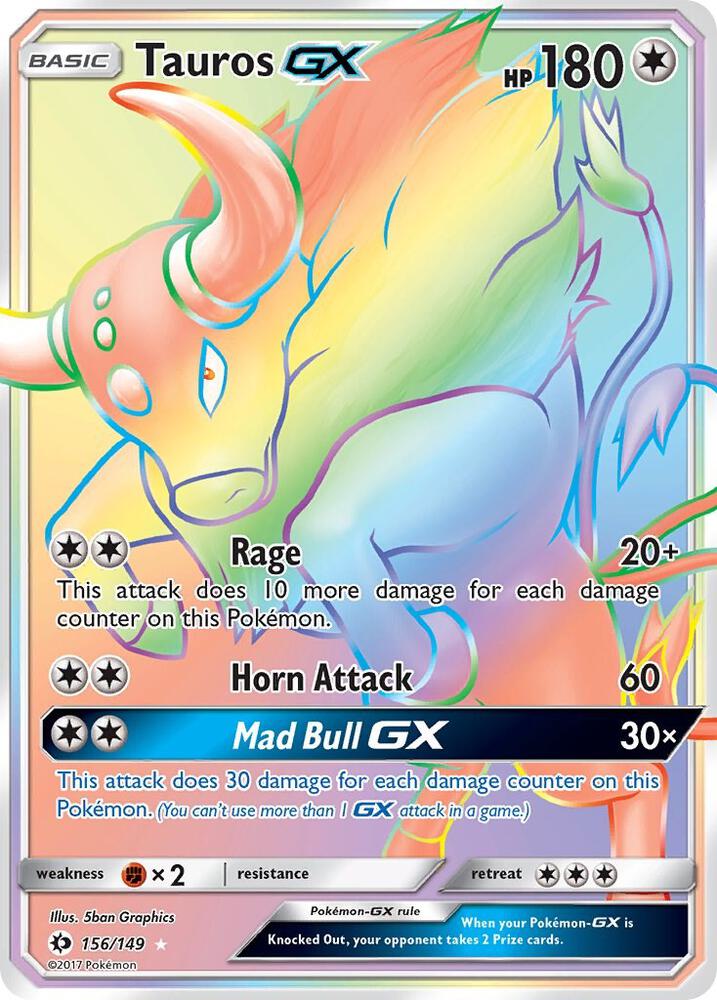 2017 Pokemon SM Base Set 156/149 Tauros GX Secret Rare