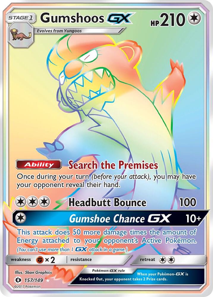 2017 Pokemon SM Base Set 157/149 Gumshoos GX Secret Rare