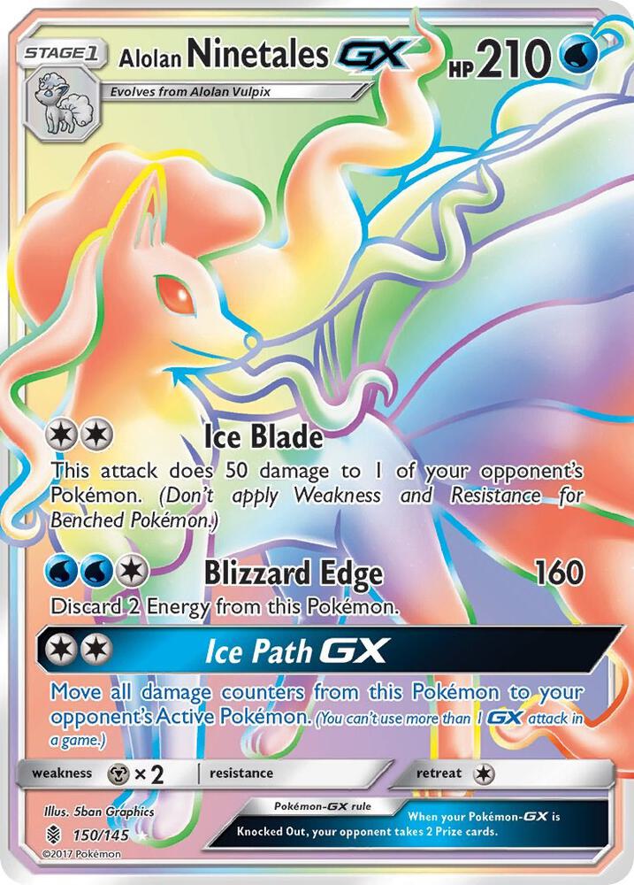 2017 Pokemon SM - Guardians Rising 150/145 Alolan Ninetales GX Secret Rare