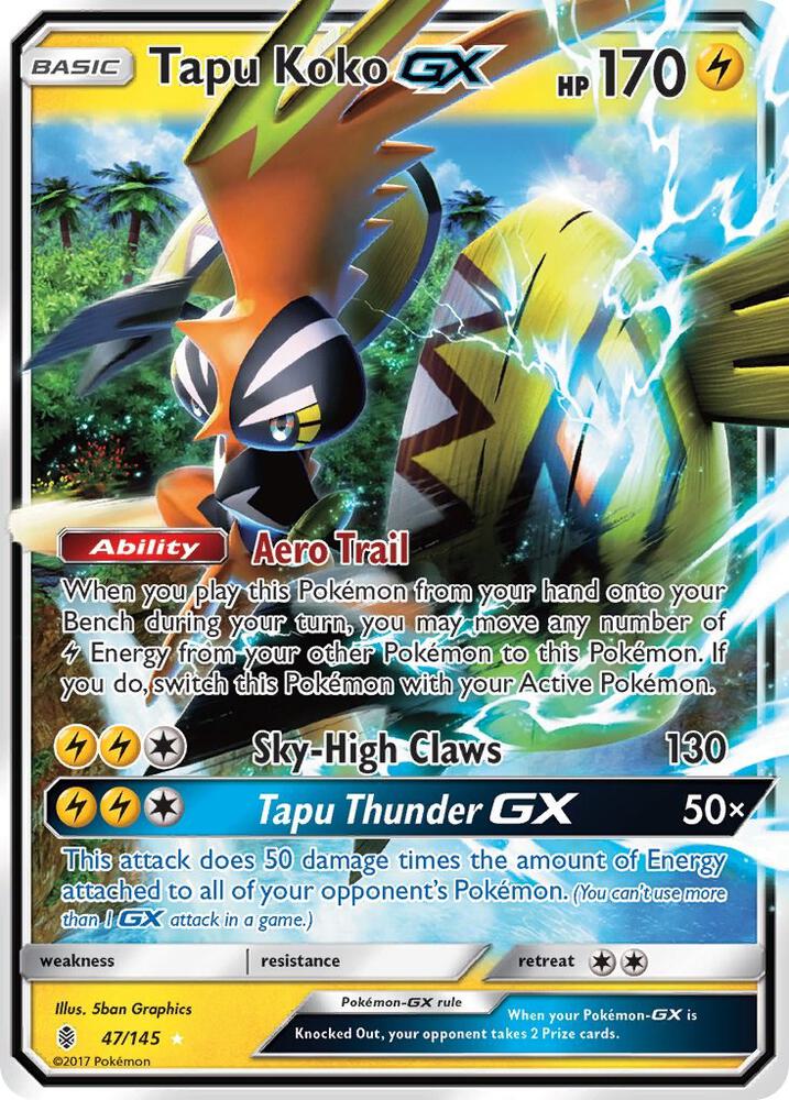 2017 Pokemon SM - Guardians Rising 47/145 Tapu Koko GX Ultra Rare