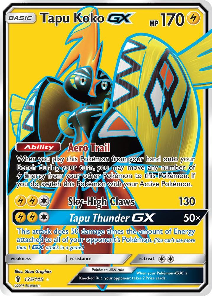 2017 Pokemon SM - Guardians Rising 135/145 Tapu Koko GX Full Art Ultra Rare