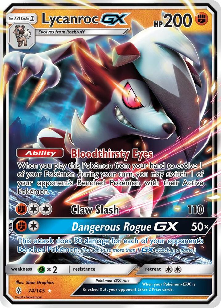 2017 Pokemon SM - Guardians Rising 74/145 Lycanroc GX Ultra Rare