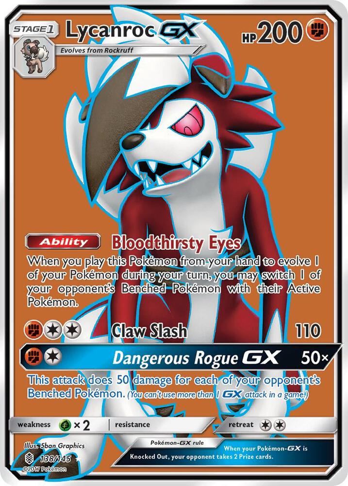 2017 Pokemon SM - Guardians Rising 138/145 Lycanroc GX Full Art Ultra Rare