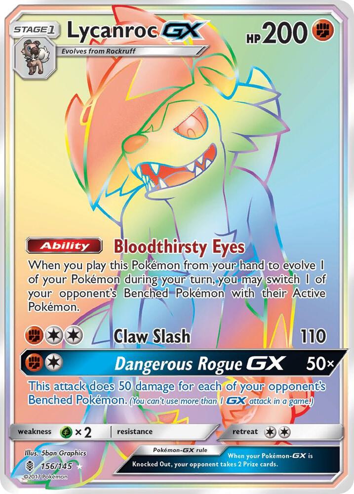 2017 Pokemon SM - Guardians Rising 156/145 Lycanroc GX Secret Rare