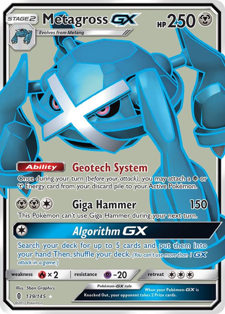 2017 Pokemon SM - Guardians Rising 139/145 Metagross GX Full Art Ultra Rare