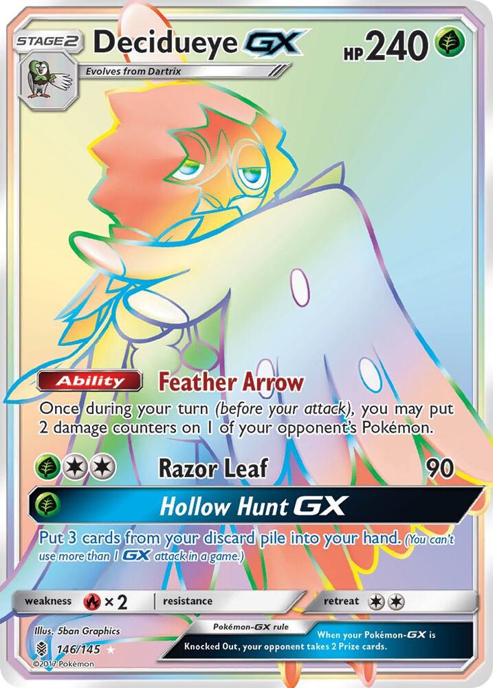 2017 Pokemon SM - Guardians Rising 146/145 Decidueye GX Secret Rare
