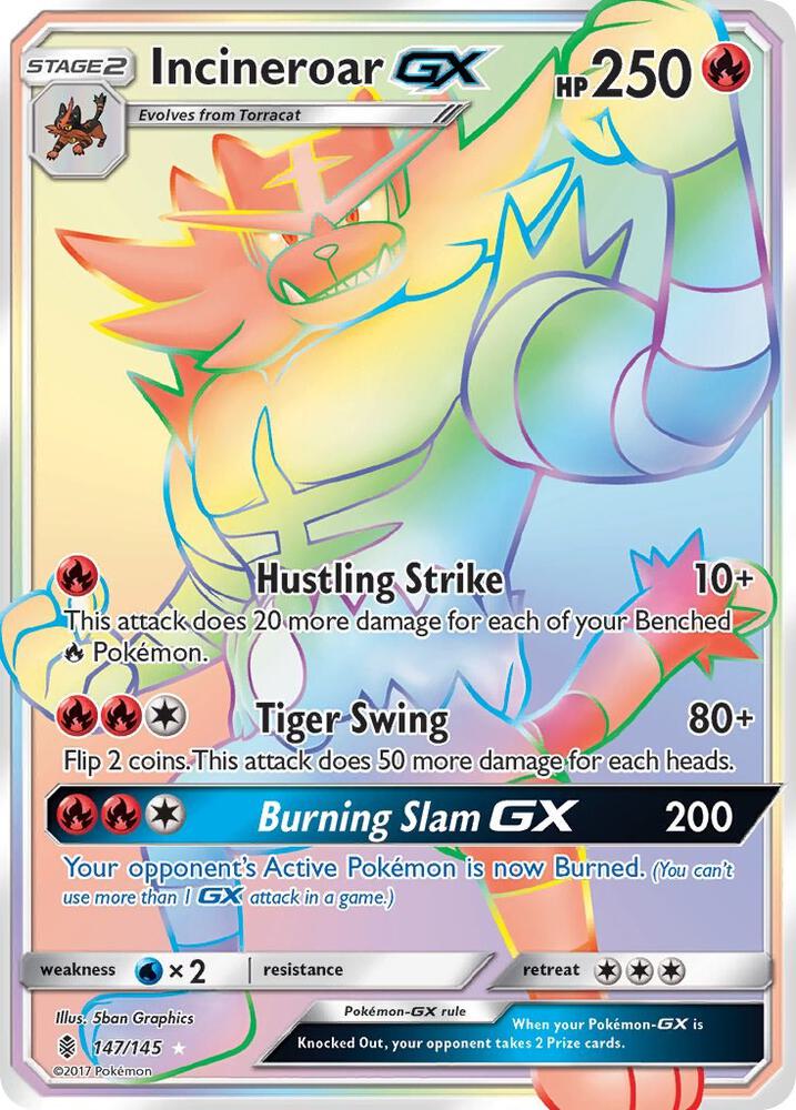 2017 Pokemon SM - Guardians Rising 147/145 Incineroar GX Secret Rare