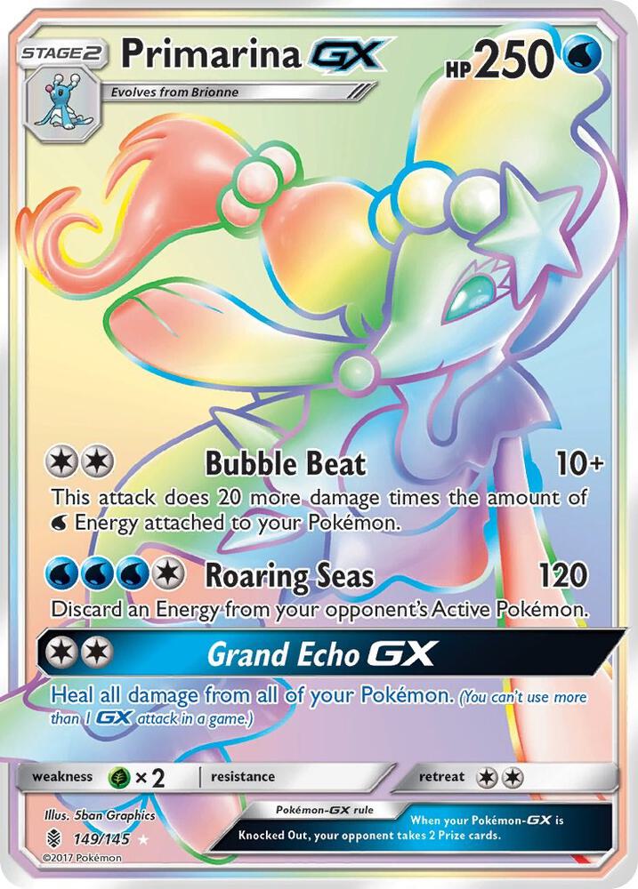 2017 Pokemon SM - Guardians Rising 149/145 Primarina GX Secret Rare
