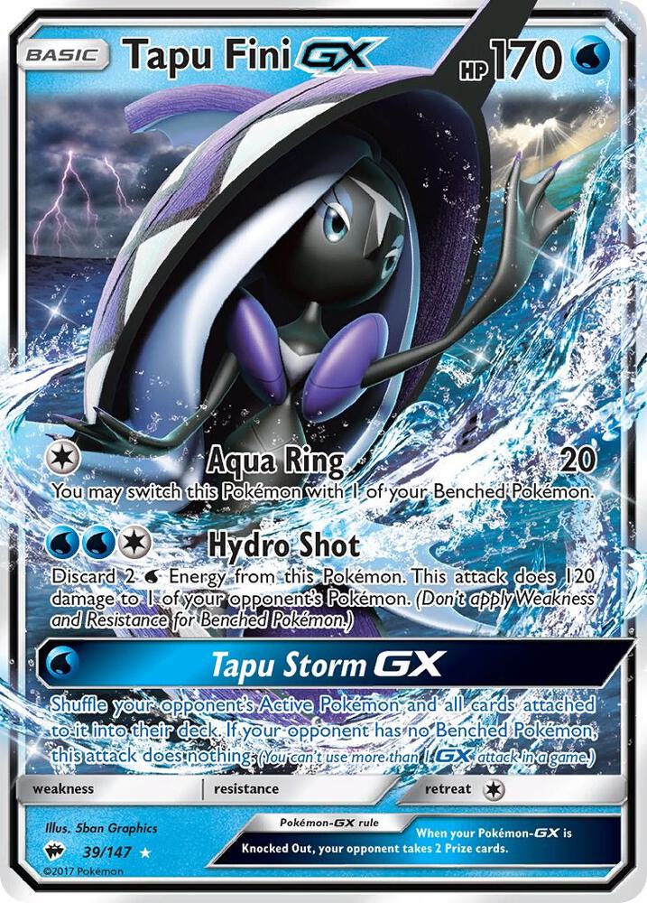 2017 Pokemon SM - Burning Shadows 39/147 Tapu Fini GX Ultra Rare