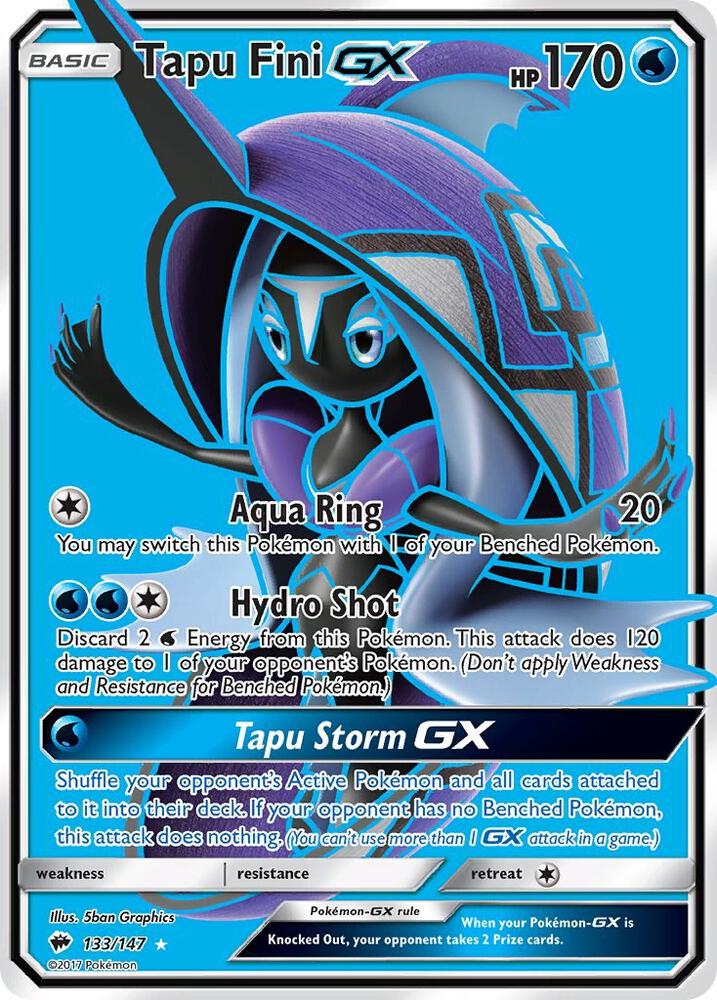 2017 Pokemon SM - Burning Shadows 133/147 Tapu Fini GX Full Art Ultra Rare