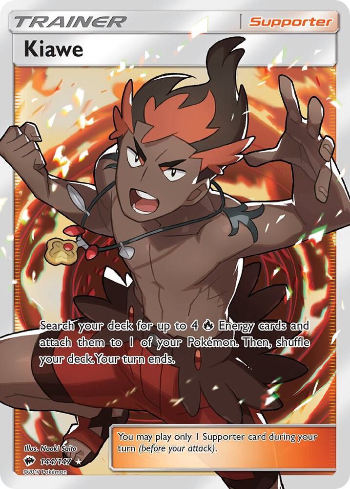 2017 Pokemon SM - Burning Shadows 144/147 Kiawe Full Art Ultra Rare