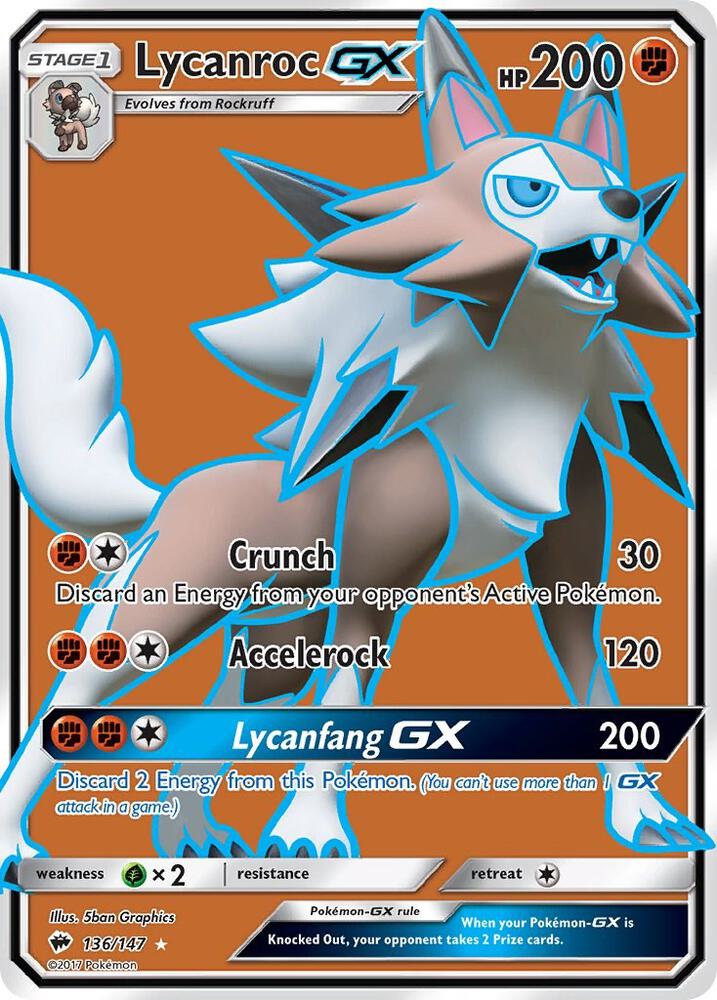 2017 Pokemon SM - Burning Shadows 136/147 Lycanroc GX Full Art Ultra Rare