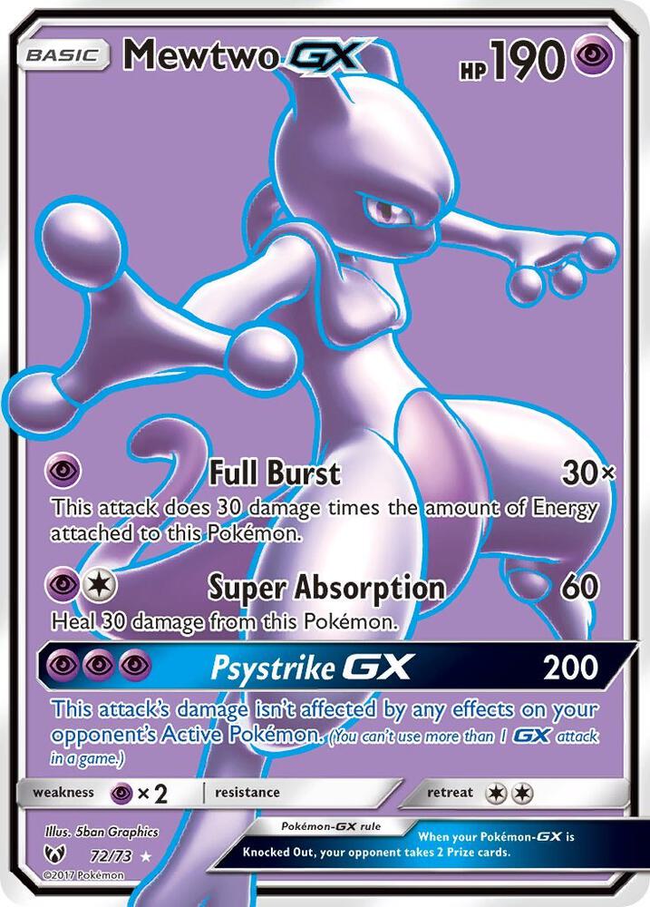 2017 Pokemon Shining Legends 72/73 Mewtwo GX (Full Art) Ultra Rare