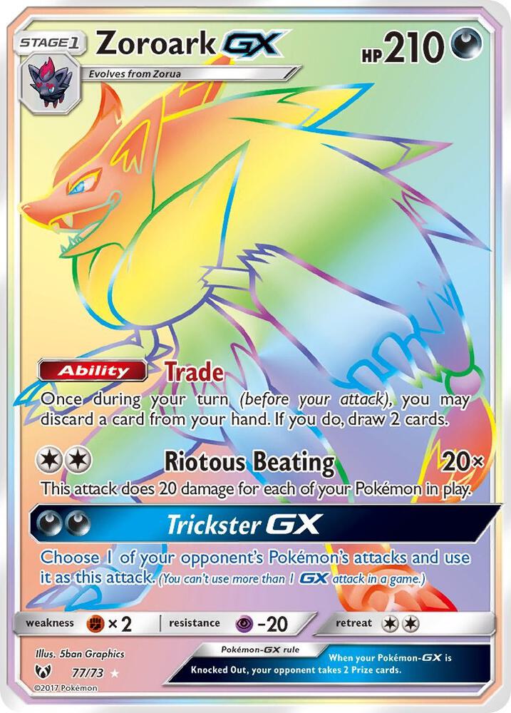 2017 Pokemon Shining Legends 77/73 Zoroark GX Secret Rare