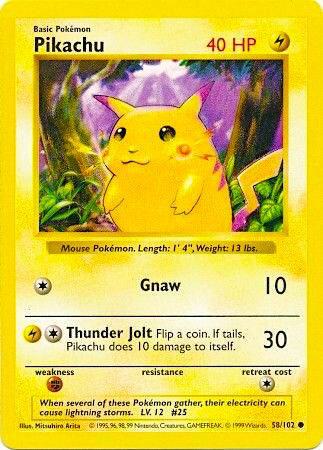 1999 Pokemon Base Set (Shadowless) 058/102 Pikachu (Red Cheeks) Common