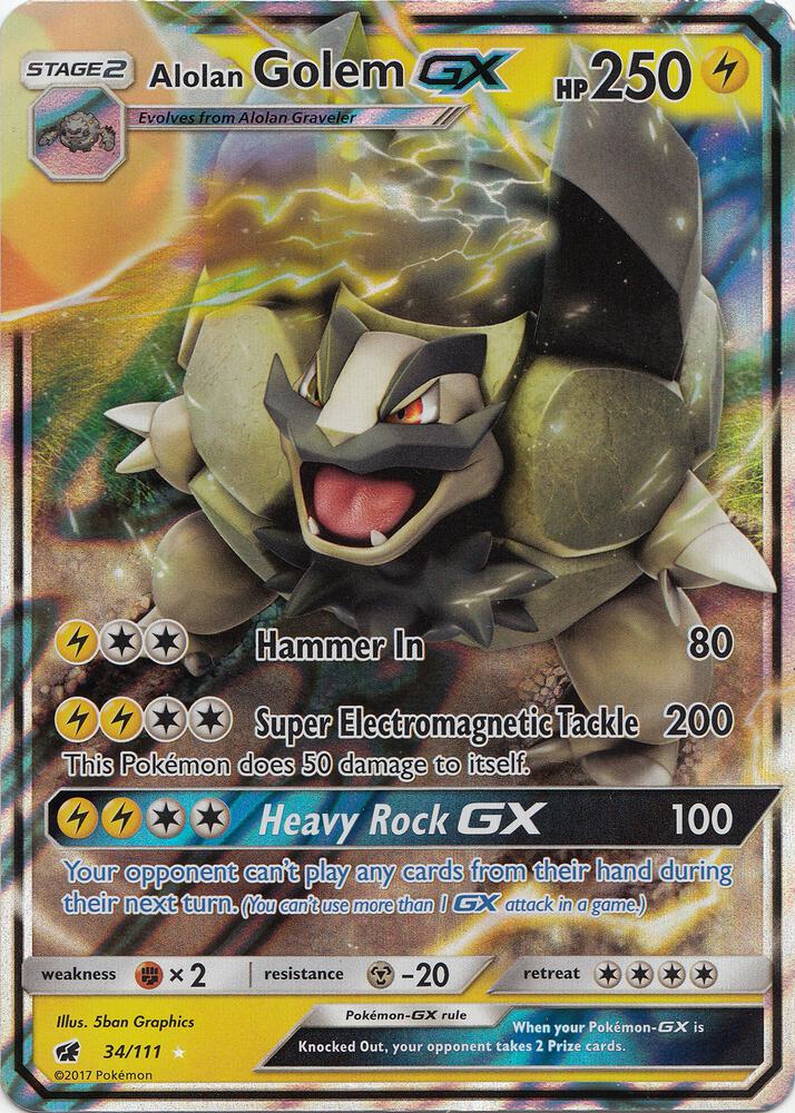 2017 Pokemon SM - Crimson Invasion 34/111 Alolan Golem GX Ultra Rare
