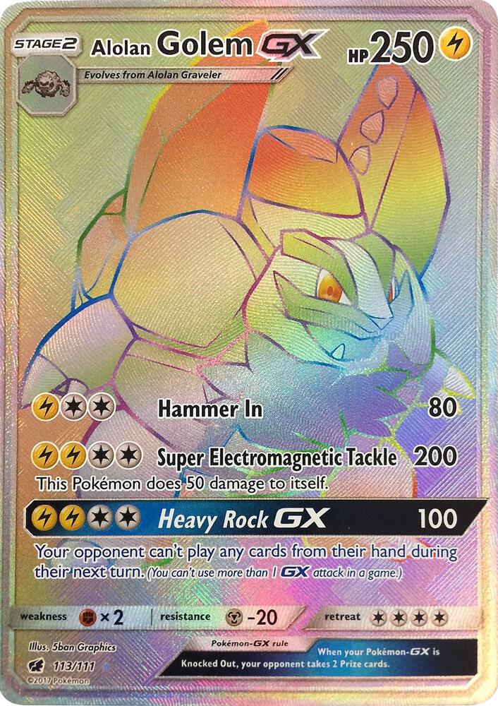 2017 Pokemon SM - Crimson Invasion 113/111 Alolan Golem GX Secret Rare