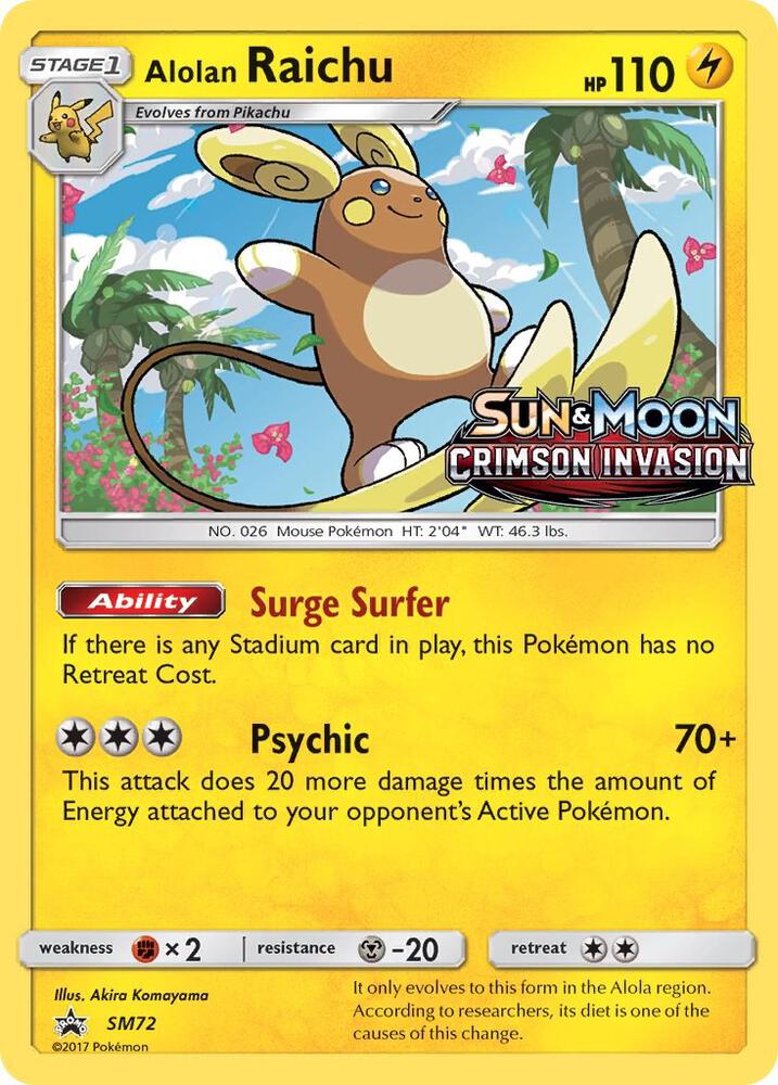 2016 Pokemon SM Promos SM72 Alolan Raichu - SM72 (Prerelease) Promo