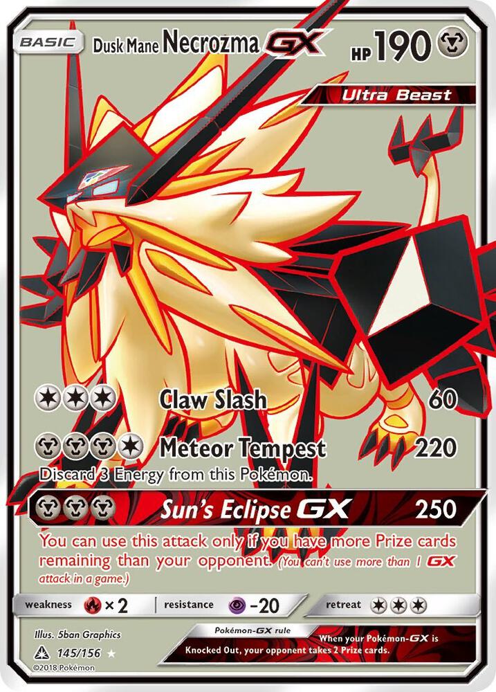 2018 Pokemon SM - Ultra Prism 145/156 Dusk Mane Necrozma GX Full Art Ultra Rare