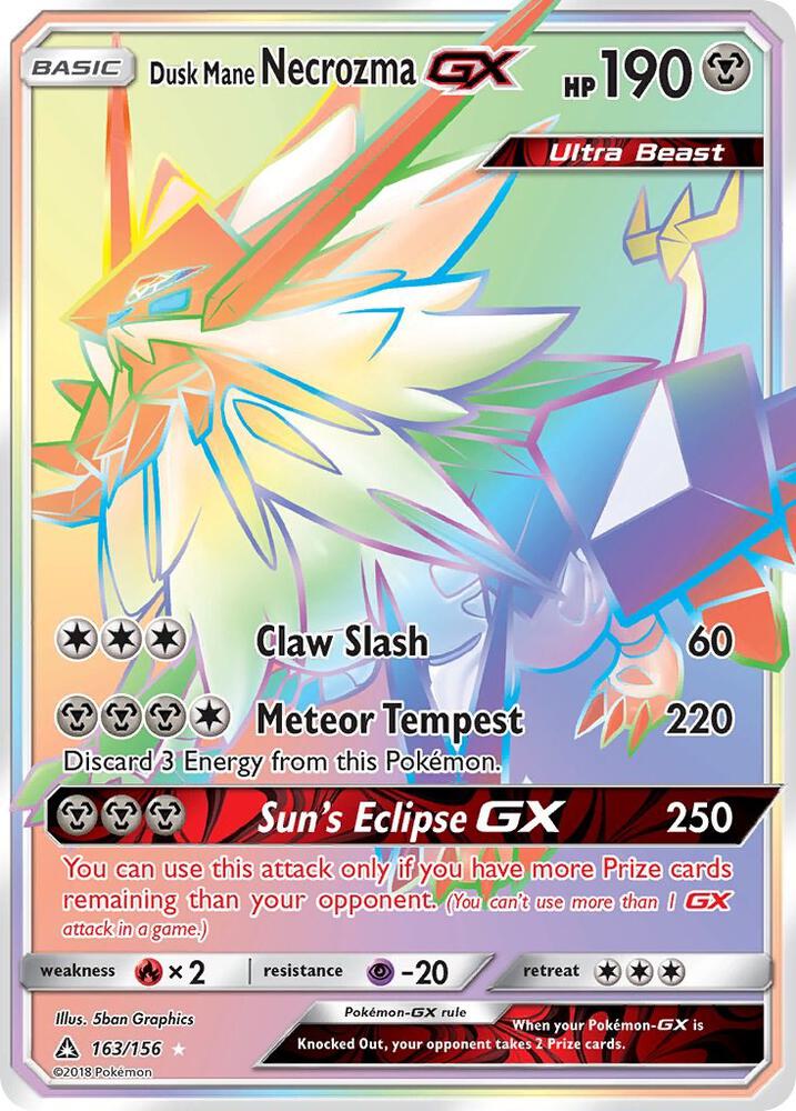 2018 Pokemon SM - Ultra Prism 163/156 Dusk Mane Necrozma GX  Secret Rare