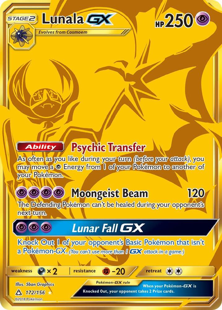 2018 Pokemon SM - Ultra Prism 172/156 Lunala GX Secret Rare