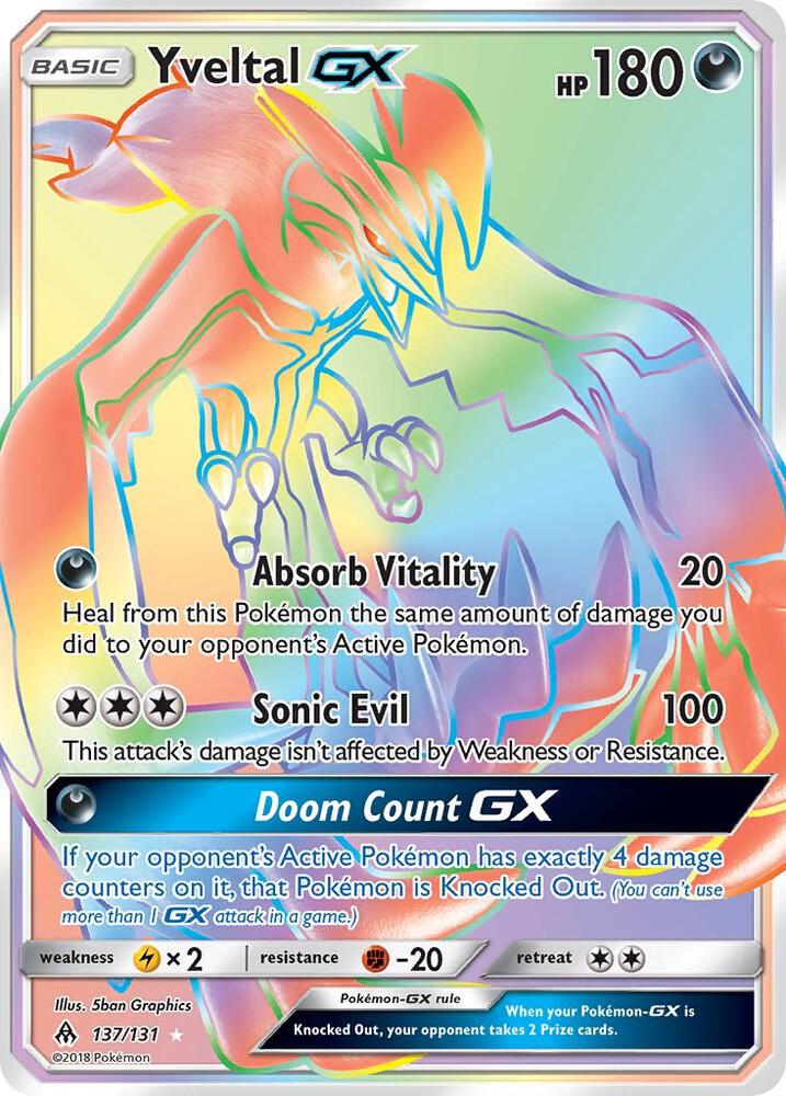 2018 Pokemon SM - Forbidden Light 137/131 Yveltal GX Secret Rare