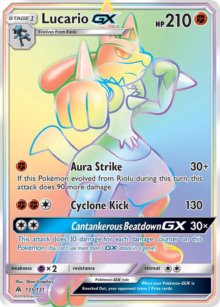 2018 Pokemon SM - Forbidden Light 135/131 Lucario GX Secret Rare