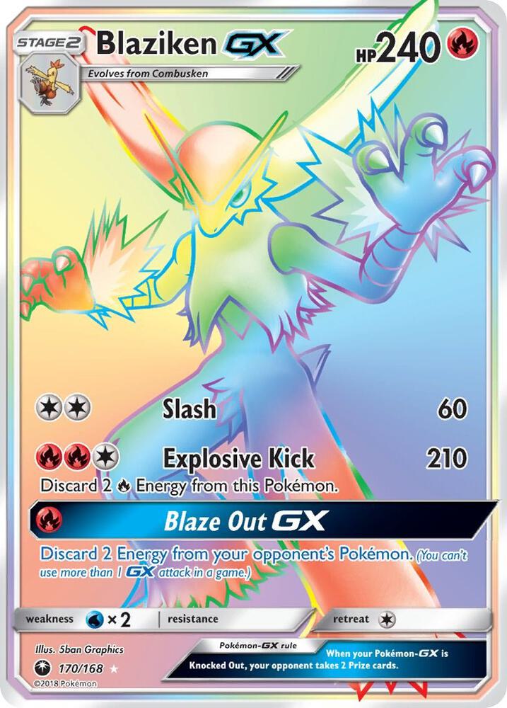 2018 Pokemon SM - Celestial Storm 170/168 Blaziken GX (Secret) Rainbow Rare