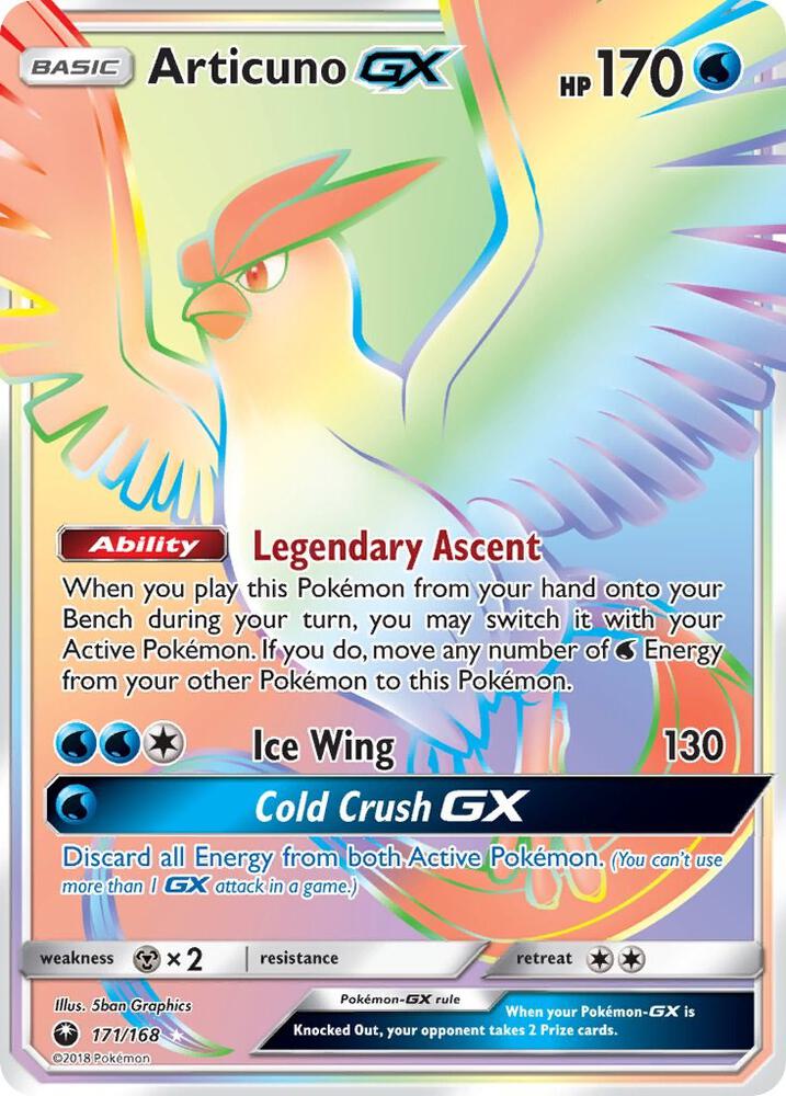 2018 Pokemon SM - Celestial Storm 171/168 Articuno GX (Secret) Rainbow Rare