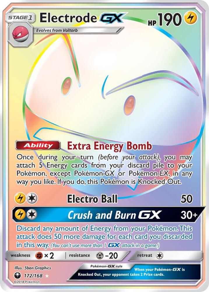 2018 Pokemon SM - Celestial Storm 172/168 Electrode GX (Secret) Rainbow Rare