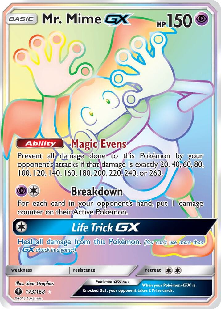 2018 Pokemon SM - Celestial Storm 173/168 Mr. Mime GX (Secret) Rainbow Rare