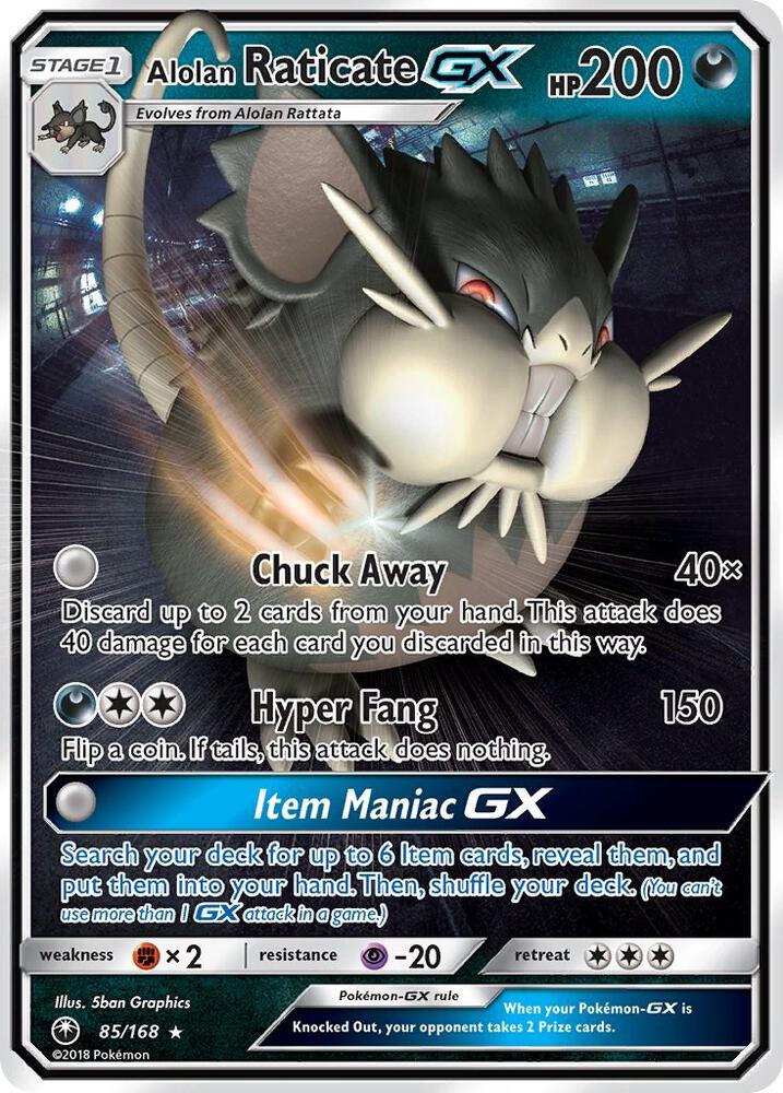 2018 Pokemon SM - Celestial Storm 85/168 Alolan Raticate GX Ultra Rare