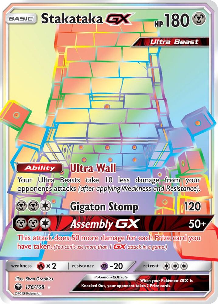 2018 Pokemon SM - Celestial Storm 176/168 Stakataka GX (Secret) Rainbow Rare