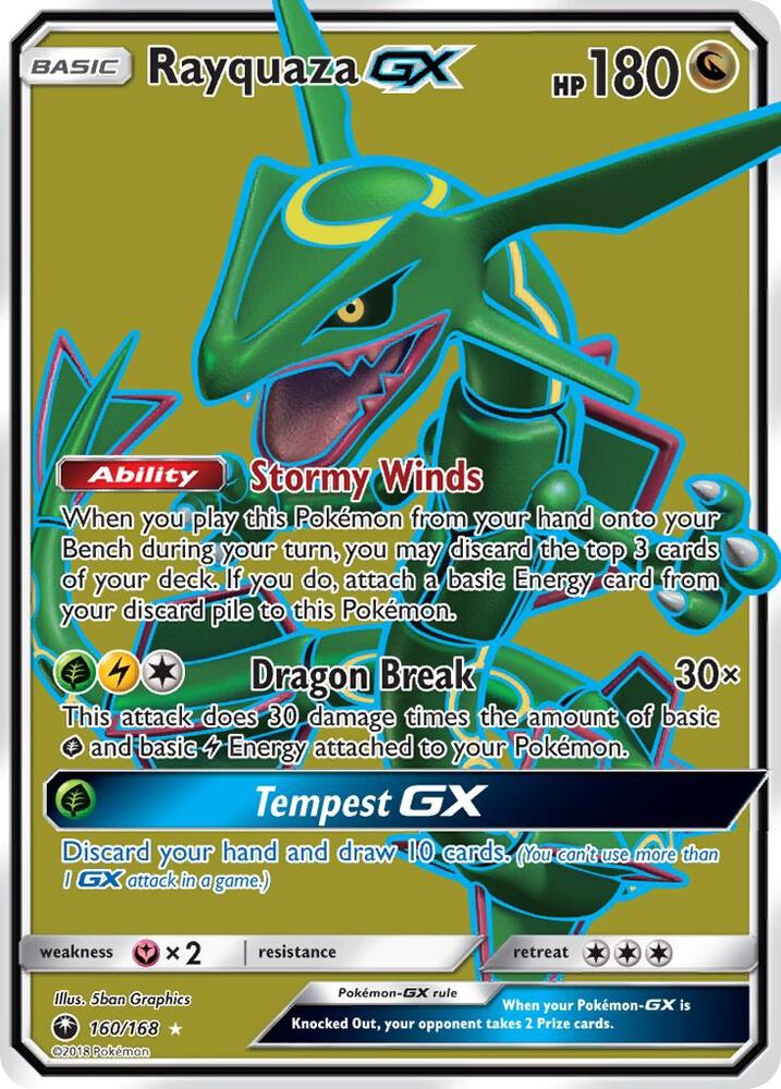 2018 Pokemon SM - Celestial Storm 160/168 Rayquaza GX (Full Art) Ultra Rare