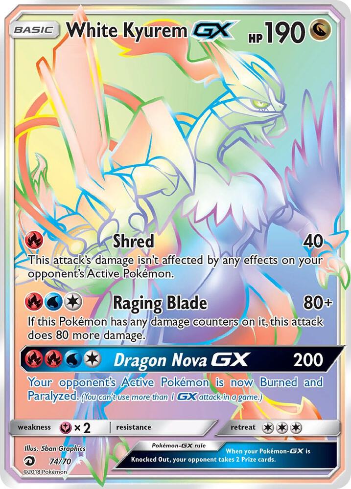 2018 Pokemon Dragon Majesty 74/70 White Kyurem GX Secret Rare