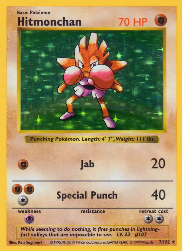 Hitmonchan 007/102 (Base Set (Shadowless))  - Unlimited Holofoil