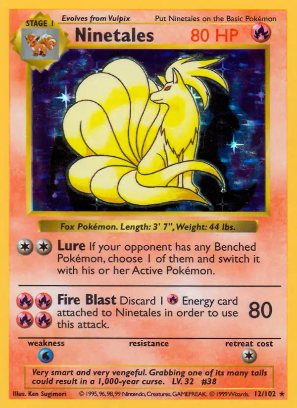 Ninetales 012/102 (Base Set (Shadowless))  - Unlimited Holofoil