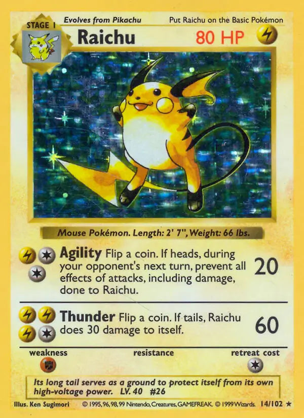 Raichu 014/102 (Base Set (Shadowless))  - Unlimited Holofoil