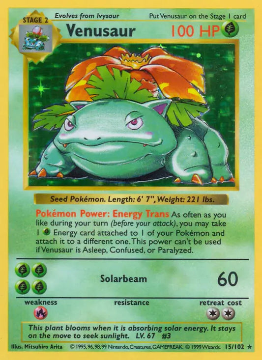 Venusaur 015/102 (Base Set (Shadowless))  - Unlimited Holofoil