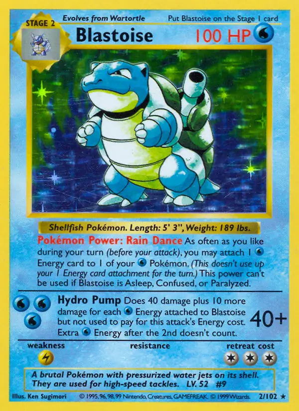 Blastoise 002/102 (Base Set (Shadowless))  - Unlimited Holofoil