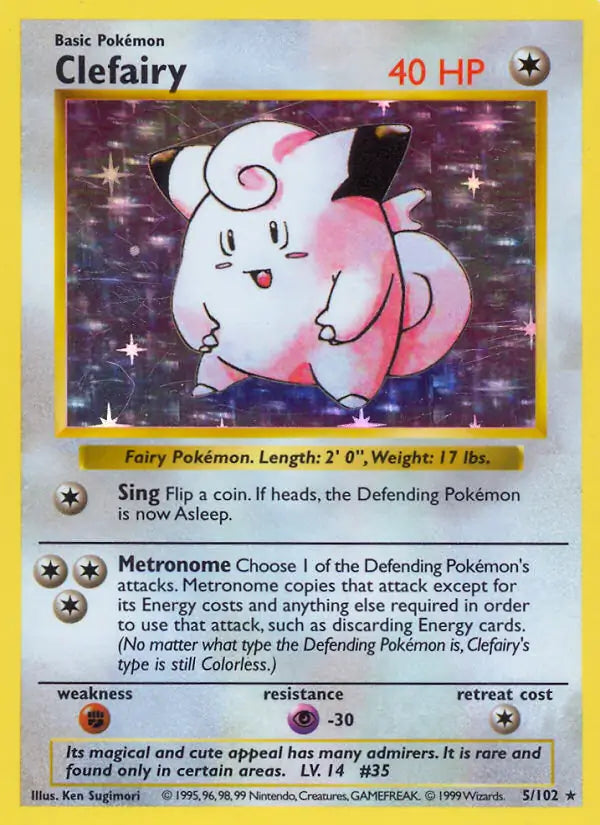 Clefairy 005/102 (Base Set (Shadowless))  - Unlimited Holofoil