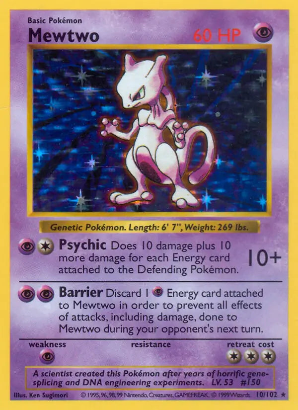 Mewtwo 010/102 (Base Set (Shadowless))  - Unlimited Holofoil