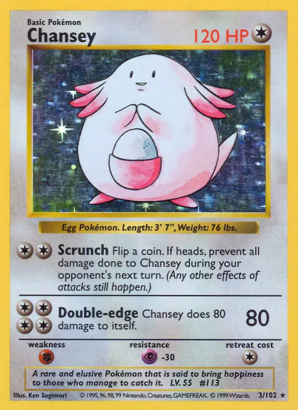 Chansey 003/102 (Base Set (Shadowless))  - Unlimited Holofoil