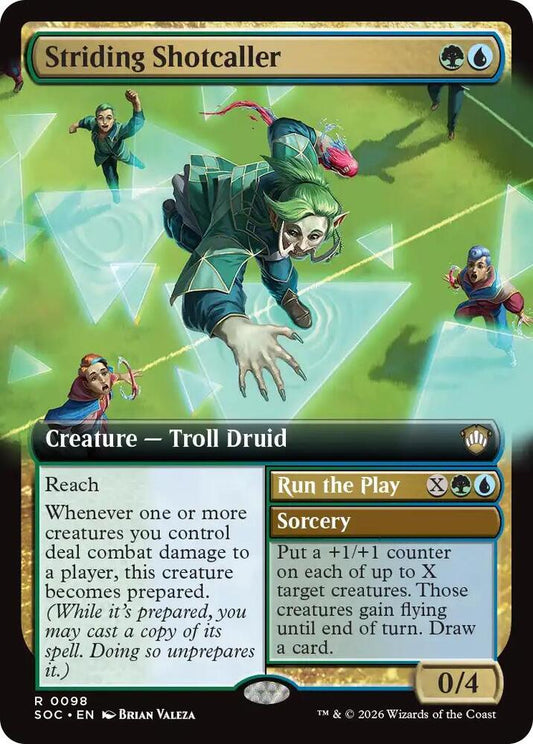 Striding Shotcaller // Run the Play 98 (Commander: Secrets of Strixhaven)  - Extended Art